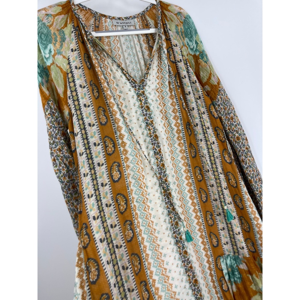 D'Ascoli Floral Paisley Maxi Dress Orange Blue Boho Resort Italian Summer Size S - Picture 5 of 14